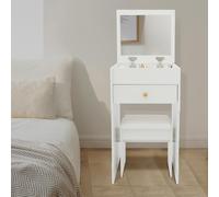 Chelngveo Coiffeuse 3 en 1, petite coiffeuse autoportante avec miroir pliant, chaise, 1 tiroir, capacité de charge 90 kg, bureau pour maquillage, 40 x 37,5 x 72 cm (blanc)