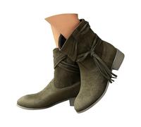Chelsea Bottes courtes pour femme, bottes à bout d'hiver, résistantes à la neige, chaudes, coupe-vent, bottines, en cuir, confortable Chelsea de taille moyenne, avec semelle antidérapante, vert, 40 EU