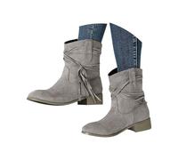 Chelsea Bottes courtes pour femme, bottes à bout d'hiver, résistantes à la neige, chaudes, coupe-vent, bottines, en cuir, confortable Chelsea de taille moyenne, avec semelle antidérapante, gris, 36 EU