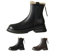 Chelsea Bottes d'hiver pour femme - Doublées élégantes - Bottes à plateforme - Avec fermeture éclair - Bout rond - Bottes de moto - Tige courte - Bottes en cuir antidérapantes - Bottes d'hiver, Noir