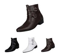 Chelsea Bottes gothiques pour homme avec boucles Chaussures de loisirs sans lacets en cuir PU Bottines imperméables antidérapantes Chaussures d'automne Chelsea Bottes à tige haute Chaussures de