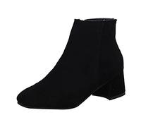Chelsea Bottines en Daim pour Femme - Fermeture Éclair - Botte Western à Enfiler - Talon Haut - Travail et Hiver - Taille 37 à 42, Noir, 39