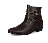 Chelsea Bottines gothiques pour homme avec boucles Chaussures de loisirs sans lacets en cuir PU Bottines imperméables antidérapantes Chaussures d'automne Chelsea Bottes hautes Chaussures de trekking