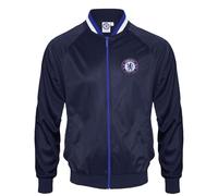 Chelsea FC officiel - Veste de survêtement de football - homme - style rétro - Col à rayures bleu marine - L