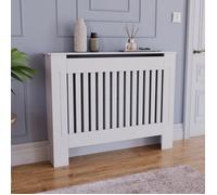 Chelsea Moyen Cache-Radiateur à Lattes Modernes MDF Blanc, L 112 x P 19 x H 82 cm