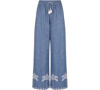 Chelsea Peers Chelsea Peers Blue Chambray Scallop Edge Wide Leg Trousers