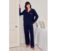 Chelsea Peers Chelsea Peers Blue Cotton Embroidered Good Morning Long Pyjamas Set