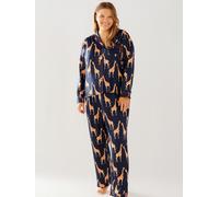 Chelsea Peers Chelsea Peers Blue Curve Satin Giraffe Print Long Pyjama Set