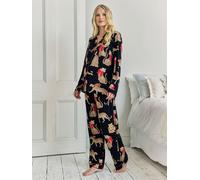 Chelsea Peers Chelsea Peers Blue Maternity Christmas Leopard Print Long Pyjamas Set