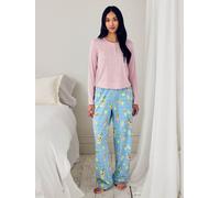 Chelsea Peers Chelsea Peers Blue Pointelle & Cotton Ace & Ice Print Long Pyjamas Set