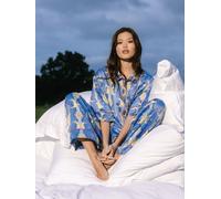 Chelsea Peers Chelsea Peers Blue Satin Tiled Moon Print Long Pyjamas Set