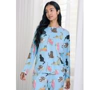 Chelsea Peers Chelsea Peers Blue Sleepy Cats Print Long Pyjama Set