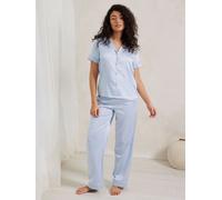 Chelsea Peers Chelsea Peers Light Blue Satin Lace Trim Short Sleeve Long Pyjama Set