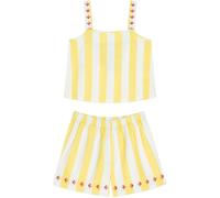 Chelsea Peers Chelsea Peers Linen Blend Embroidered Back Stripe Cami Short Pyjama Set