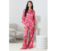 Chelsea Peers Chelsea Peers Pink Satin Cocktail Hour Leopard Print Long Pyjamas Set