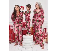 Chelsea Peers Chelsea Peers Red Christmas Teddy Bear Stripe Print Long Pyjamas Set