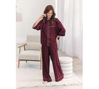 Chelsea Peers Chelsea Peers Red Satin Star Stripes Jacquard Long Pyjamas Set