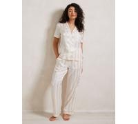 Chelsea Peers Chelsea Peers White Satin Jacquard Stripe Long Pyjama Set