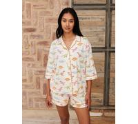 Chelsea Peers Chelsea Peers White Short Pyjamas Dinosaur Print Long Pyjama Set