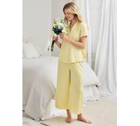 Chelsea Peers Chelsea Peers Yellow Satin Scallop Edge Long Pyjama Set - Butter Yellow