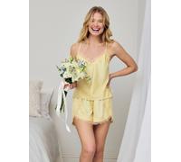 Chelsea Peers Chelsea Peers Yellow Satin Tulip Hem Lace Trim Cami Short Pyjamas Set