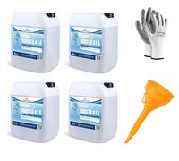 CHEMICA SOLUTIONS Eau bidistillée pure pour usage industriel et clinique 4 x 5 litres, distillée deux fois, déminéralisée, fabriquée en Italie + 1 paire de gants offerts + entonnoir avec tube