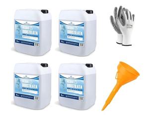 CHEMICA SOLUTIONS Eau bidistillée pure pour usage industriel et clinique 4 x 5 litres, distillée deux fois, déminéralisée, fabriquée en Italie + 1 paire de gants offerts + entonnoir avec tube