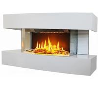 Chemin’Arte Cheminée Électrique Murale Design Lounge Médium - Blanche - Effet Flammes LEDs - Conçue en France - Chauffage 2000W avec Thermostat électronique - Garantie 2 Ans