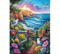 Chemin côtier avec des fleurs au coucher du soleil 300 Pieces Casse-tête Famille En Carton Épais Sans Déformation Faune sauvage et animaux de compagnie Difficulté Moyenne Jeu De Société Cadeau Noël Ha