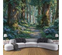 Chemin De Boue Ombre Et Lumière De La Forêt Papier Peint Panoramique 250x175cm, Papier Peint Soie Paysage Onirique, Mural Poster Tableaux Muraux Pour Salon Chambre Décoration Murale, Vert Foncé