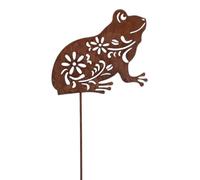 CHEMIN DE CAMPAGNE Figurine Grenouille en métal rouillé à piquer L.20 x Ht.60 cm