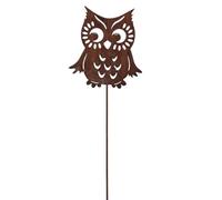CHEMIN DE CAMPAGNE Figurine Hibou en métal rouillé à piquer L.18 x Ht.60 cm