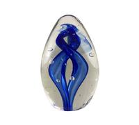 CHEMIN DE CAMPAGNE Presse Papier sulfure Flammes en Verre Bleu 9 x 6 cm
