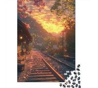 Chemin de Fer au Coucher du Soleil Puzzle 1000 Pièces Puzzle pour Adultes Papier Scène Campagne Relaxation Concentration Cadeau Maison 52x38cm/1000pcs