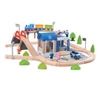 Chemin de fer en bois avec pont, 90 pcs.