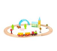 Chemin de fer en bois - Ville et pays - Train avec trois wagons - Pour enfant à partir de 3 ans