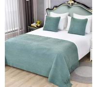 Chemin de lit 2025, Couvre-Lits de Couleur Unie à Pompons,Foulards jetés de lit Modernes pour Les Pieds du lit,Queen Size,King Size,décoratio,B-Pillowcase (One)