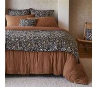 ADONIS - Chemin de Lit 90x200cm Gaze de Coton Bleu Imprimé Fleur Détail 4 Pompons -