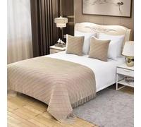 Chemin de lit décoratif, Couverture tricotée au Bout du lit, jeté de lit pour Pied de lit, écharpe de Protection pour Chambre d'hôtel King,F- Pillowcase Pillow Core (One)