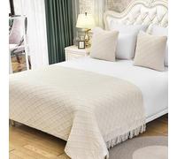 Chemin de lit décoratif, Couverture tricotée au Bout du lit, jeté de lit pour Pied de lit, écharpe de Protection pour Chambre d'hôtel King,I-Pillowcase (One)