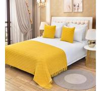 Chemin de lit décoratif, Couverture tricotée au Bout du lit, jeté de lit pour Pied de lit, écharpe de Protection pour Chambre d'hôtel King,G- 1.5 Bed 130cm×230cm