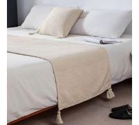 Chemin De Lit Décoratif en Polyester Doux Uni, Protège Le Pied du Lit des Taches, Facile d'entretien Et Lavable en Machine.-White||70 * 180cm for 1.2m Bed