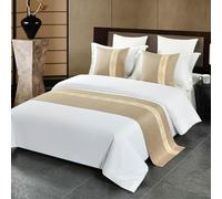 Chemin de lit d'hôtel, écharpe brodée en lin doux de luxe pour chambre à coucher, couvre-lit, protection moderne, bande décorative pour lit jumeau, grand lit, king size, beige, seulement 2 taies