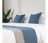 Chemin de lit d'hôtel, écharpe moderne en patchwork double couleur, décoration de literie en coton et lin, couvre-lit, protection de lit, serviette pour lit jumeau, grand lit, king size, bleu, 50 x