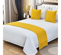 Chemin de lit d'hôtel moderne et doux - Couleur unie - Ne se décolore pas - Couvre-lit décoratif avec pompons - Parfait pour les lits jumeaux et doubles - Protège la literie - Décoration d'intérieur