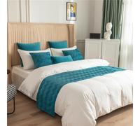 Chemin de lit doux de couleur unie qui ne se décolore pas - Couvre-lit drapé de luxe de qualité hôtelière - Protection élégante pour la maison, la maison d'hôtes et les mariages - Bleu - 45 x 210 cm