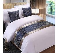 Chemin de lit écharpe hôtel fleur d'or Satin jacquard couvre-lit king size maison literie écharpe couvre-lit Protection couvre-lits couvre-lits doux décoration de la maison ( Color : Blue , Size : Pil