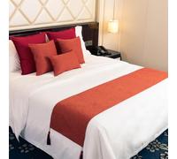 Chemin de lit en Coton et Lin uni avec Pompons, écharpe pour Lits King Size Double pour Maison ou hôtel, Couvre-lit décoratif Anti-poussière pour Chambre-Orange||45x210cm for 1.5m Bed