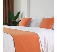 Chemin de lit en Coton et Lin uni, Taille King pour lit Double, écharpe de lit décorative pour Maison ou hôtel, Couvre-lit Anti-poussière- Orange|| 48x180cm for 1.2m Bed