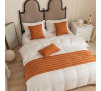 Chemin de lit en Jacquard Coton Lin uni, écharpe de lit pour lit Double King Size pour Maison ou hôtel, Couvre-lit décoratif et Anti-poussière pour Chambre- Orange|| 45x210cm for 1.5m Bed